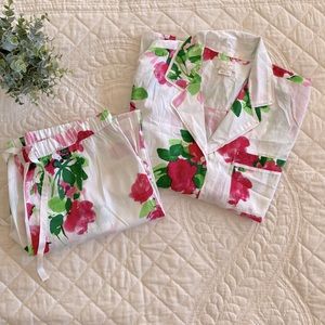 {Kate Spade} Rose Print Pajama Set | white/pink sz M